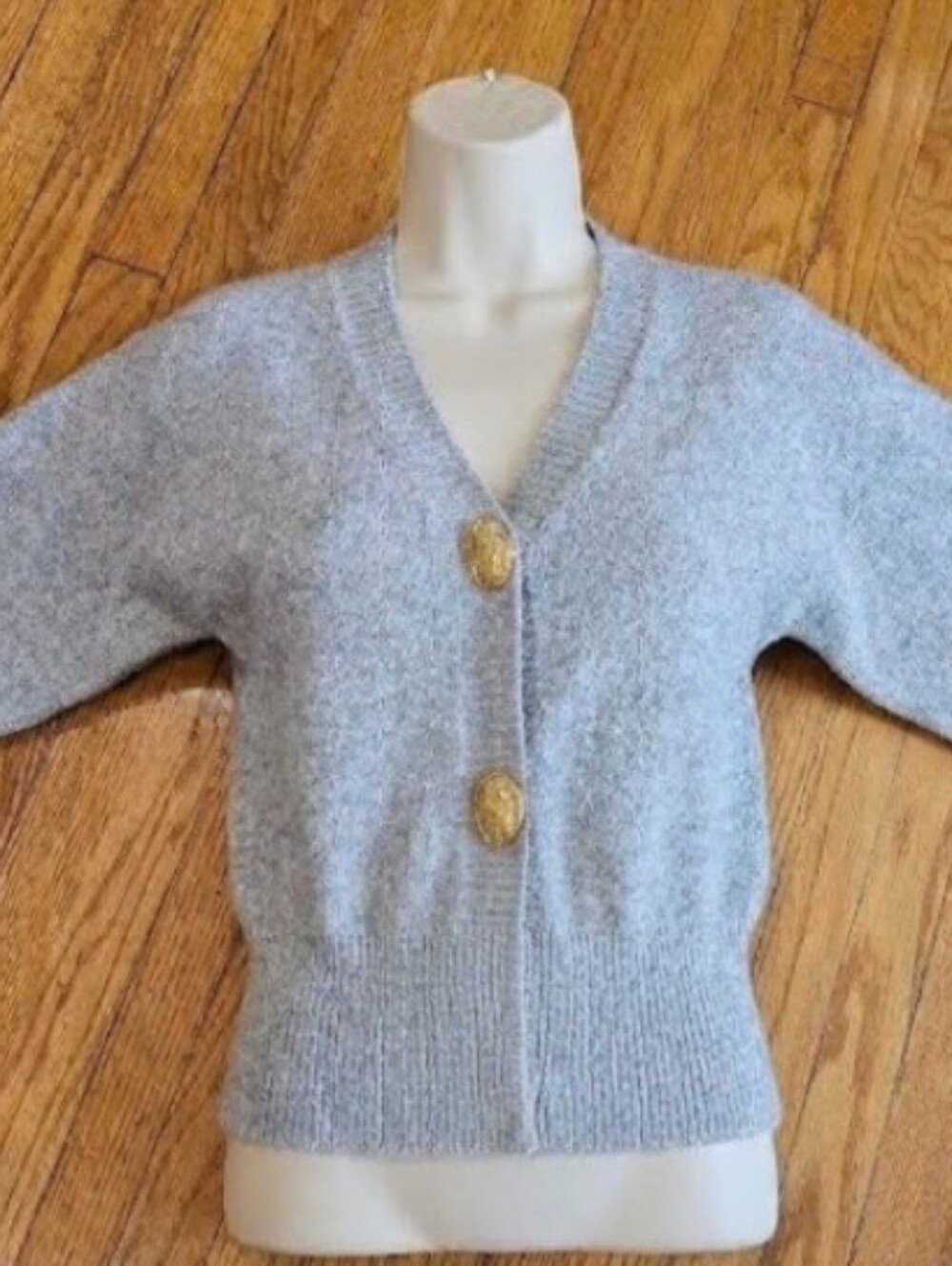 Commense Light Gray V-Neck Button Cardigan with Gold Buttons